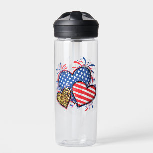 Amerikanische Flagge Herz Leopard Sublimation-6421 Trinkflasche