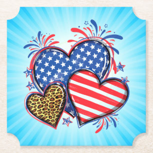 Amerikanische Flagge Herz Leopard Sublimation-6421 Untersetzer
