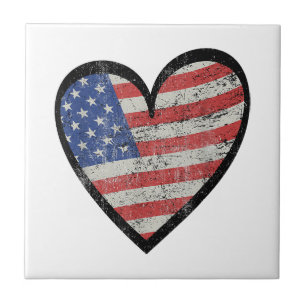 Amerikanische Flagge Herz Rot Weiß Blau Süß 4. Jul Fliese