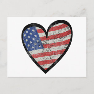 Amerikanische Flagge Herz Rot Weiß Blau Süß 4. Jul Postkarte