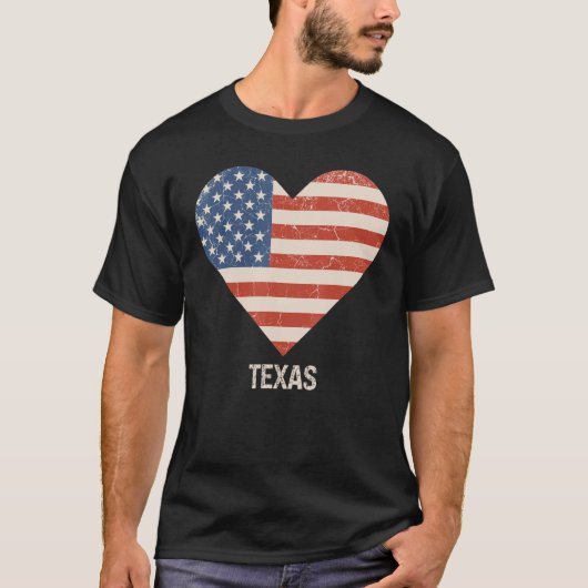 Amerikanische Flagge Herz Texas 4. Juli Patriotisc T-Shirt (Vorderseite)