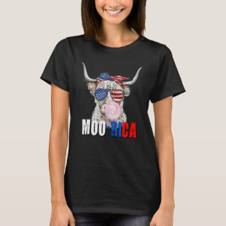 Amerikanische Flagge Highland Kuh Moo Rica 4. Juli T-Shirt