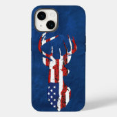 Amerikanische Flagge Hirsch auf blauem Leder Case-Mate iPhone Hülle (Rückseite)