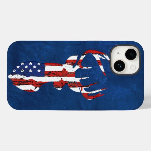 Amerikanische Flagge Hirsch auf blauem Leder Case-Mate iPhone Hülle (Rückseite (Horizontal))