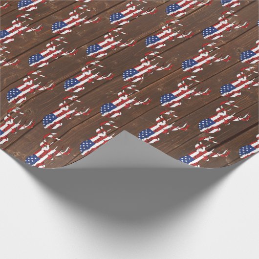 Amerikanische Flagge Hirsch auf Holz Geschenkpapier (Ecke)