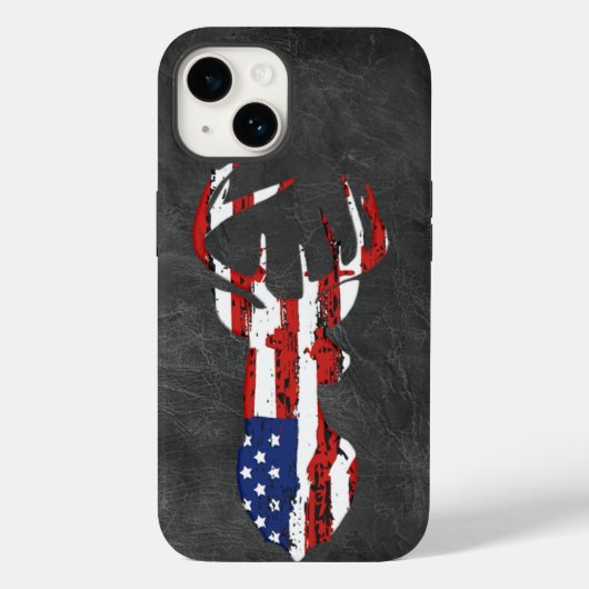 Amerikanische Flagge Hirsch auf Leder Case-Mate iPhone Hülle (Rückseite)