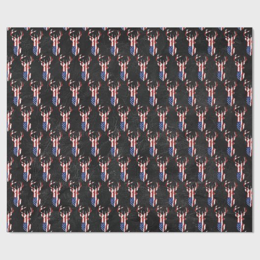 Amerikanische Flagge Hirsch auf schwarzem Leder Geschenkpapier (Flach)