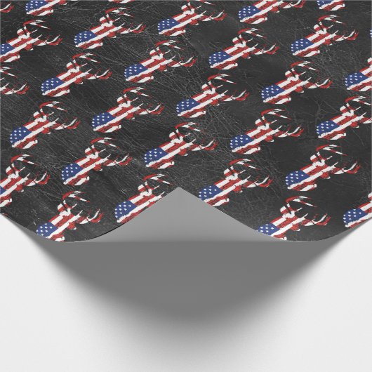 Amerikanische Flagge Hirsch auf schwarzem Leder Geschenkpapier (Ecke)