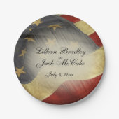 Amerikanische Flagge - Hochzeitnamen und Datum Pappteller (Vorderseite)