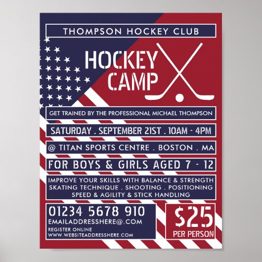 Amerikanische Flagge, Hockey Camp-Werbung Poster (Vorne)