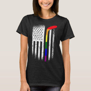 Amerikanische Flagge Hockey Lgbt-Q Regenbogen-Schl T-Shirt