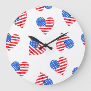 Amerikanische Flagge hört Wasserfarbe Nahtlos. Große Wanduhr