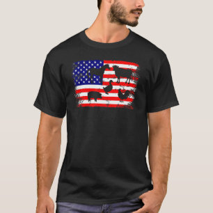 Amerikanische Flagge Huhn Pferd Kuh Schwein Ente B T-Shirt