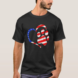 Amerikanische Flagge Hund Katze Pfote Usa Süß 4. J T-Shirt
