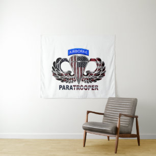 Amerikanische Flagge - Im Flugzeug Fallschirmjäger Wandteppich