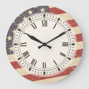 Amerikanische Flagge im Vintage-Stil mit Grunge-Lo Große Wanduhr