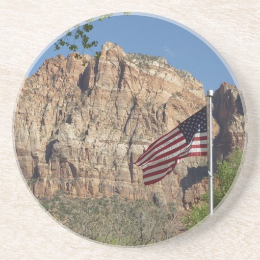 Amerikanische Flagge im Zion-Nationalpark I Sandstein Untersetzer (Vorne)