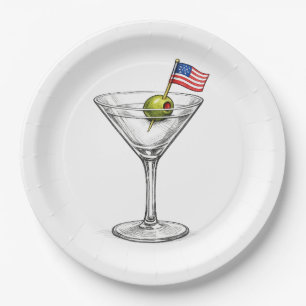 Amerikanische Flagge in einem Martini-Cocktail Pappteller