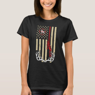 Amerikanische Flagge Jagd Hirschantler mit Gewehr T-Shirt