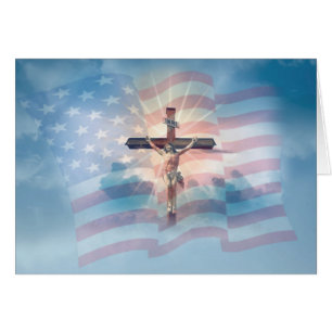 Amerikanische Flagge Jesus auf Kruzifix-Wolken