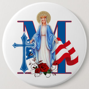 AMERIKANISCHE FLAGGE JUNGFRau MARIA RELIGIÖSE ROSE Button