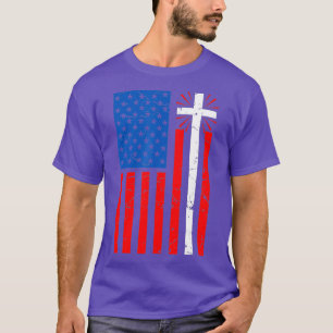 Amerikanische Flagge Kreuz Christliches Christentu T-Shirt