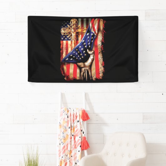 Amerikanische Flagge Kreuz Jesus Hand Stolz Christ Banner (Insitu)