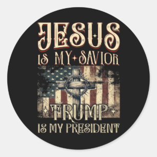 Amerikanische Flagge Kreuz Jesus ist mein Retter T Runder Aufkleber