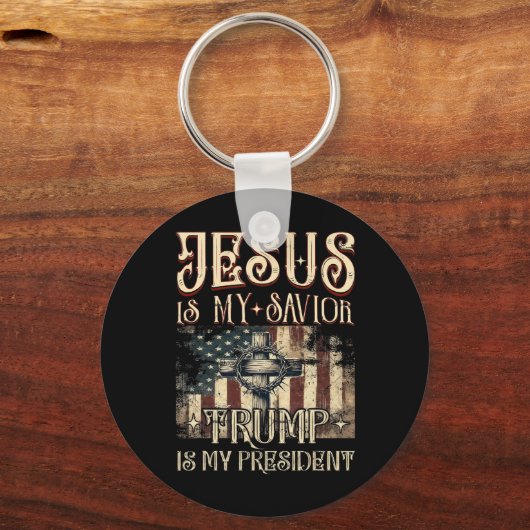 Amerikanische Flagge Kreuz Jesus ist mein Retter T Schlüsselanhänger (Vorderseite)
