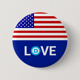 Amerikanische Flagge & Liebe mit Logo der Demokrat Button