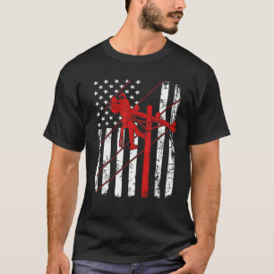 Amerikanische Flagge Lineman USA elektrische Kabel T-Shirt