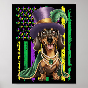 Amerikanische Flagge Mardi Gras Dachshund Hund Fes Poster
