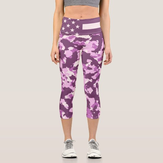 Amerikanische Flagge Militärische rosa Camouflage Capri Leggings (Vorderseite)