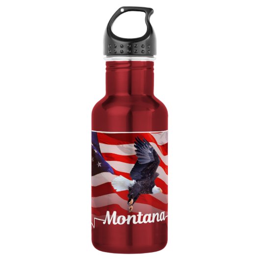 Amerikanische Flagge mit Bald-Adler in der Kontur Edelstahlflasche (Vorderseite)