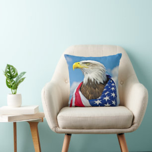 Amerikanische Flagge mit Bald-Adler Kissen