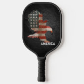 Amerikanische Flagge mit Bald Eagle Pickleball Schläger (Rückseite)