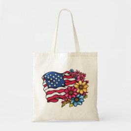 Amerikanische Flagge mit Blume Patriotic Tote Bag Tragetasche