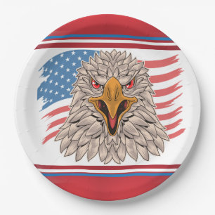 Amerikanische Flagge mit einer Adlerpapierplatte Pappteller