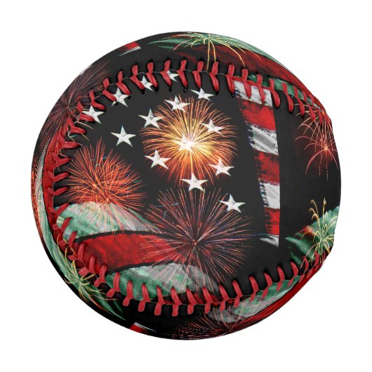 Amerikanische Flagge mit Feuerwerk Baseball (Vorderseite Links)