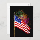 Amerikanische Flagge mit Fireworks Postcard Postkarte (Vorne/Hinten)