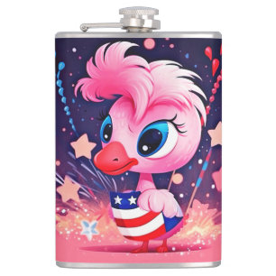 Amerikanische Flagge mit Flamingo-Cartoon-69216 Flachmann