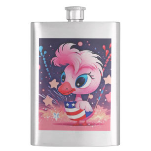 Amerikanische Flagge mit Flamingo-Cartoon-69216 Flachmann