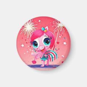 Amerikanische Flagge mit Flamingo Cartoon-69217 Magnet