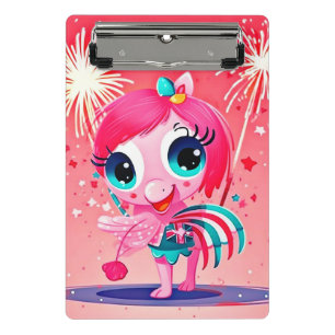 Amerikanische Flagge mit Flamingo-Cartoon-69217 Mini Klemmbrett