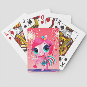 Amerikanische Flagge mit Flamingo Cartoon-69217 Spielkarten