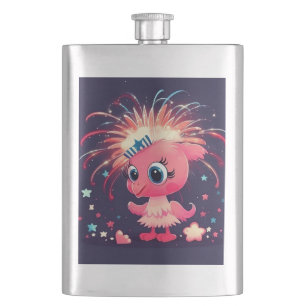 Amerikanische Flagge mit Flamingo Cartoon-69218 Flachmann