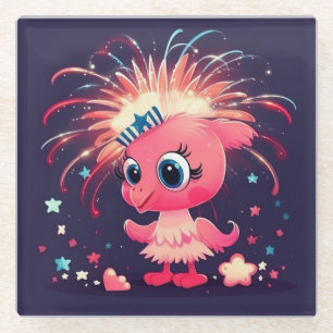 Amerikanische Flagge mit Flamingo-Cartoon-69218 Glasuntersetzer