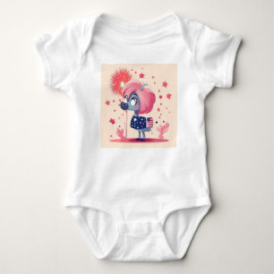 Amerikanische Flagge mit Flamingo-Cartoon-69219 Baby Strampler