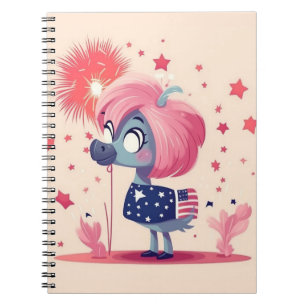 Amerikanische Flagge mit Flamingo-Cartoon-69219 Notizblock