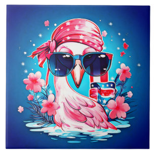Amerikanische Flagge mit Flamingo-Cartoon-69681 Fliese